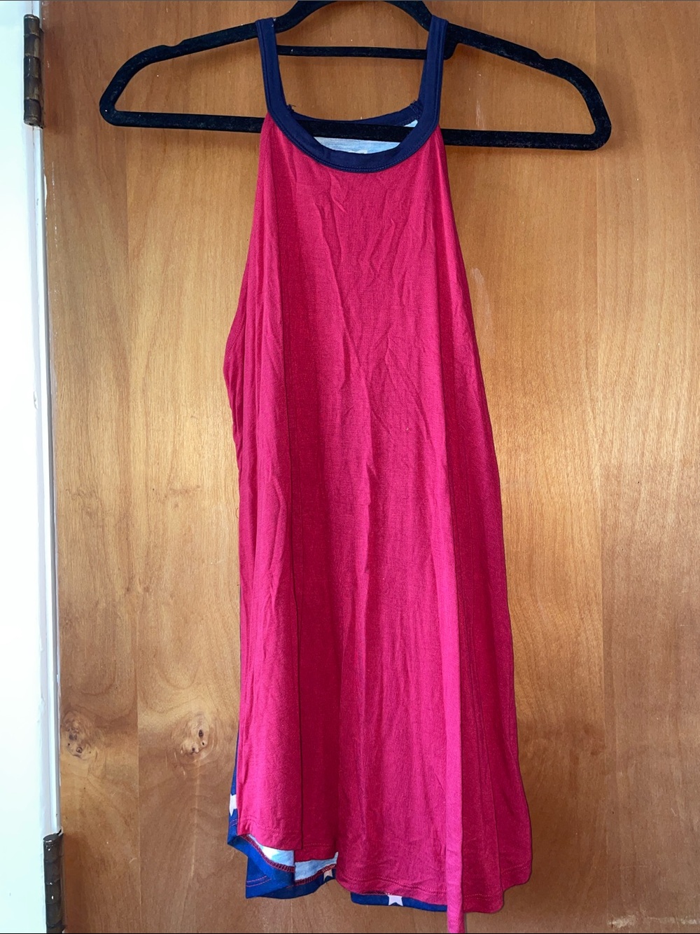 Women’s Red Halter Tank Top with Navy Trim